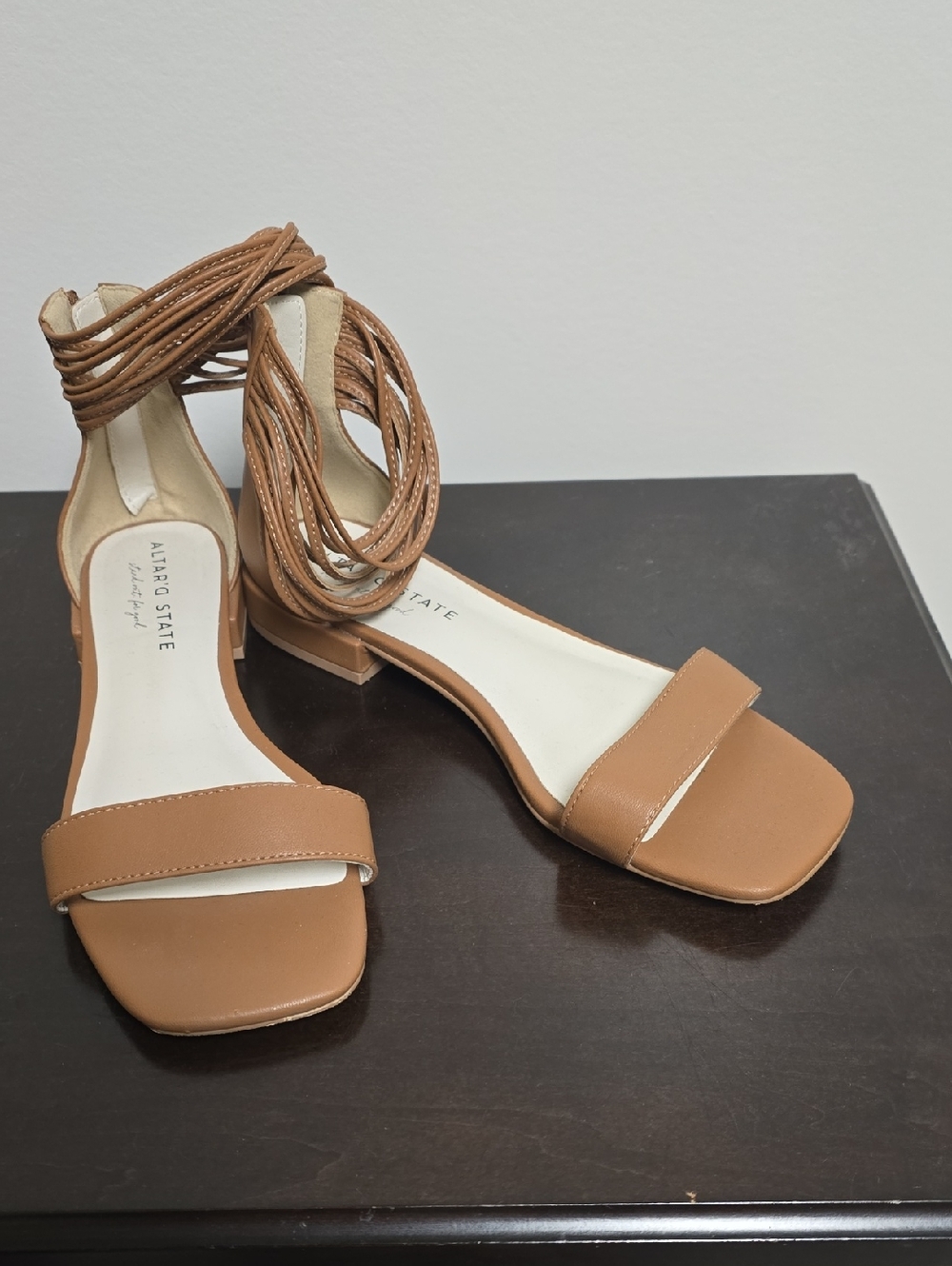 Altar'd State Tan Wrap-Ankle Low Block Heel Sandals